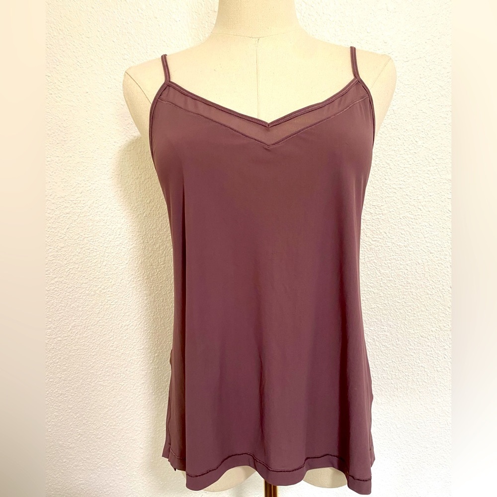 Lululemon Dark Mauve Spaghetti Strap Tank Top With Sheer Mesh Back Detail Yoga